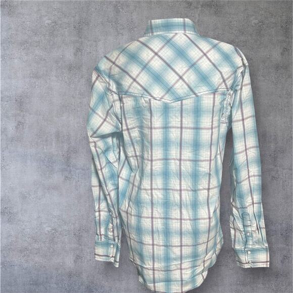 Wrangler, Medium, Blue/Maroon, Pearl Snap Western Shirt. M1 - Picture 12 of 13